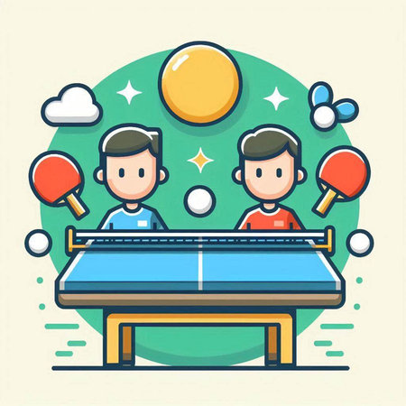 Table tennis game. Flat design. Vector illustration, EPS 10.のイラスト素材