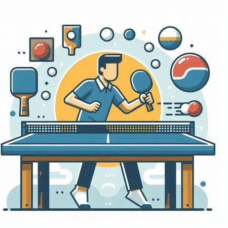 Table tennis player playing table tennis. Vector illustration in flat cartoon styleのイラスト素材