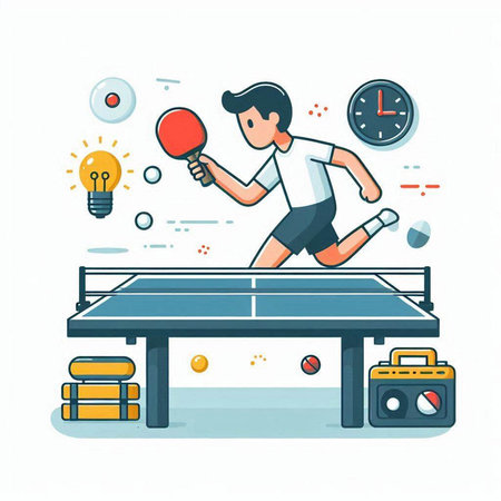 Table tennis player. Flat style vector illustration on white background. Sportsman playing table tennis.のイラスト素材
