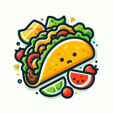 Taco with lime and watermelon on a white background. Vector illustration.のイラスト素材