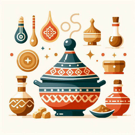 Ceramic pot with ethnic ornament. Vector illustration in flat styleのイラスト素材
