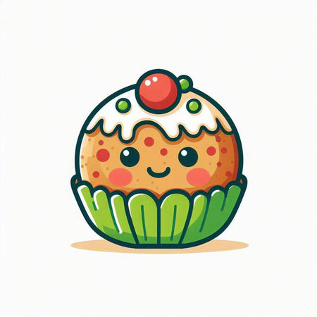 Cute cartoon muffin with a cherry on top. Vector illustrationのイラスト素材