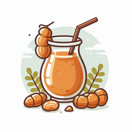 Fruit smoothies in glass jar with straw and nuts. Vector illustration.のイラスト素材