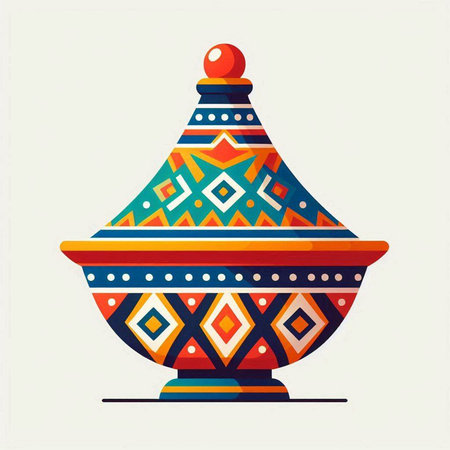 Colorful pot with ethnic ornament. Vector illustration in flat style.のイラスト素材