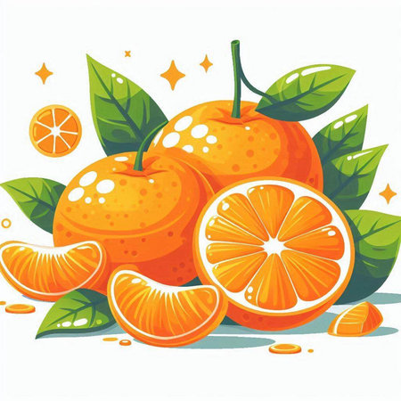 Orange with leaves on a white background. Vector illustration. Eps 10のイラスト素材