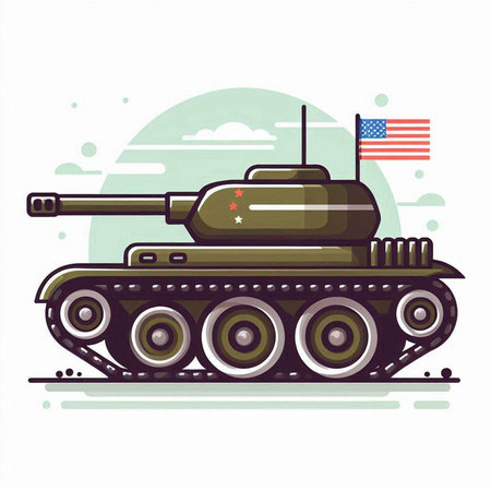 Cartoon tank with american flag on white background. Vector illustration.のイラスト素材