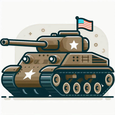 Cartoon tank with American flag on the background. Vector illustration.のイラスト素材