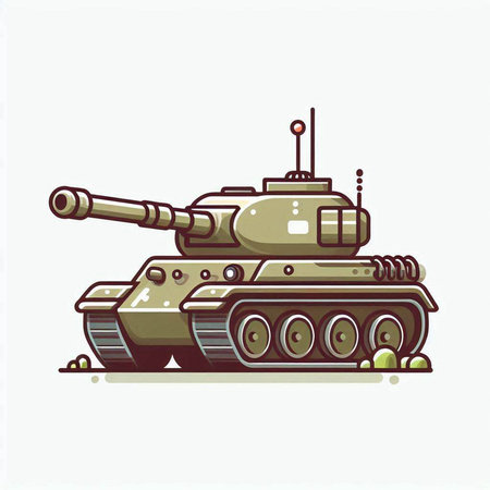 Military tank isolated on a white background. Vector illustration in cartoon style.のイラスト素材