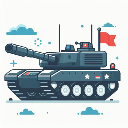 Military tank vector illustration in flat style. Tank icon isolated on white background.のイラスト素材