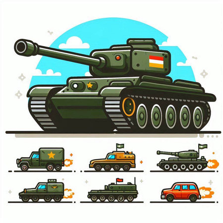 Military tank flat vector illustration. Tank flat icon. Tank flat vector illustration. Tank flat icon. Tank flat iconのイラスト素材