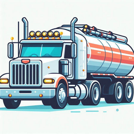 Vector illustration of a semi-trailer truck with tank for gasoline.のイラスト素材