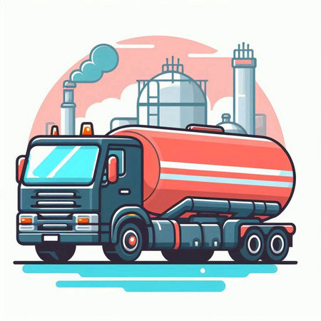 Vector illustration of oil tanker truck in flat style on white background.のイラスト素材
