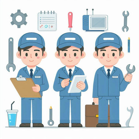 Teacher and pupils in classroom. Vector illustration in cartoon style.のイラスト素材