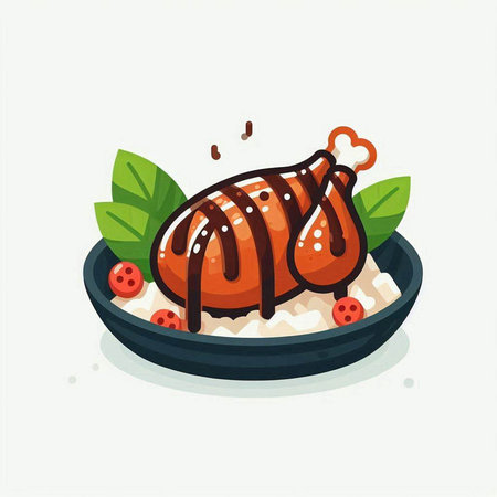 Illustration of grilled chicken fillet with sesame seeds and chivesのイラスト素材