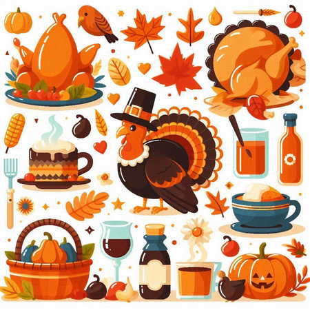 Thanksgiving day icons set. Cartoon illustration of thanksgiving day vector icons for web designのイラスト素材