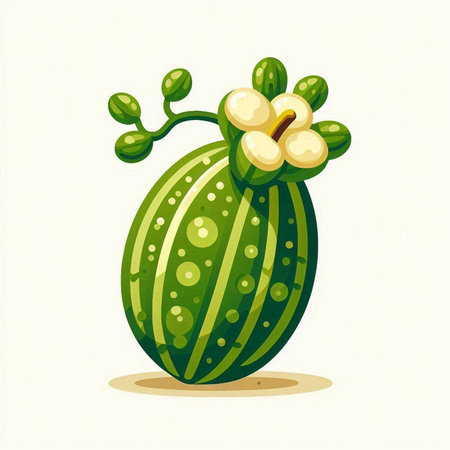 Cute watermelon with flower on its head. Vector illustration.のイラスト素材