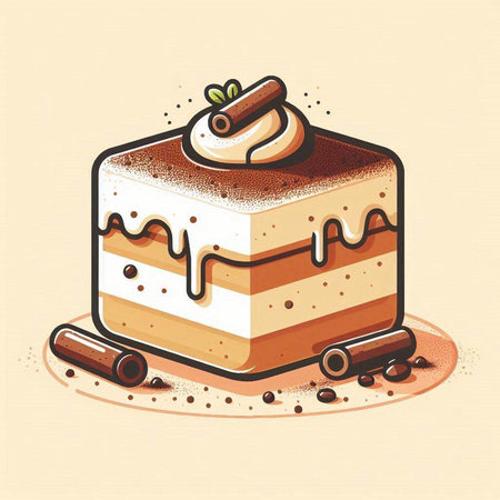 Illustration of a piece of cake with cinnamon on a beige backgroundのイラスト素材