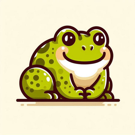 Cute cartoon frog. Vector illustration of a funny green frog.のイラスト素材