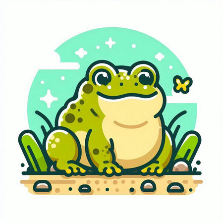 Frog icon. Vector illustration of a frog sitting on the ground.のイラスト素材