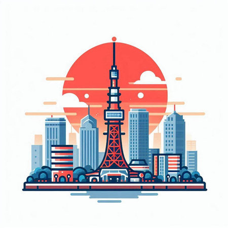 Tokyo skyline, Japan. Vector illustration in flat design style.のイラスト素材
