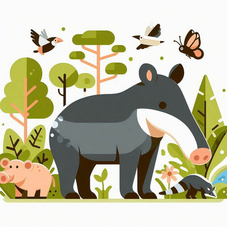 Illustration of a wild animals in the jungle. Vector illustration.のイラスト素材