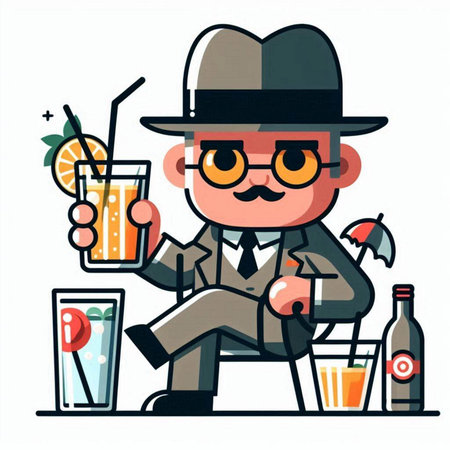 Detective drinking a cocktail. Vector illustration of a cartoon character.のイラスト素材