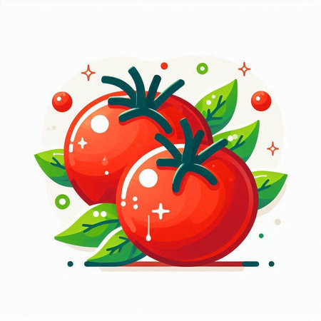 Tomatoes on a white background. Vector illustration, flat style.のイラスト素材