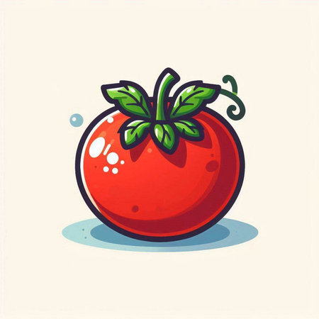 Cute hand drawn tomato. Vector illustration. Isolated on white background.のイラスト素材