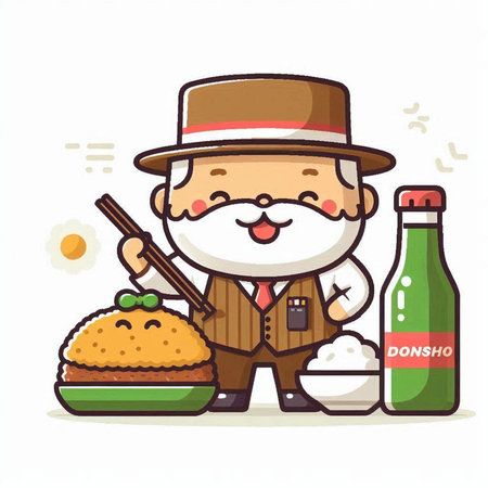 Cartoon farmer with food. Vector illustration isolated on white background.のイラスト素材