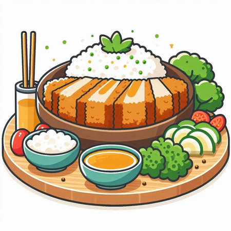 Illustration of a slice of pork cutlet on a white backgroundのイラスト素材