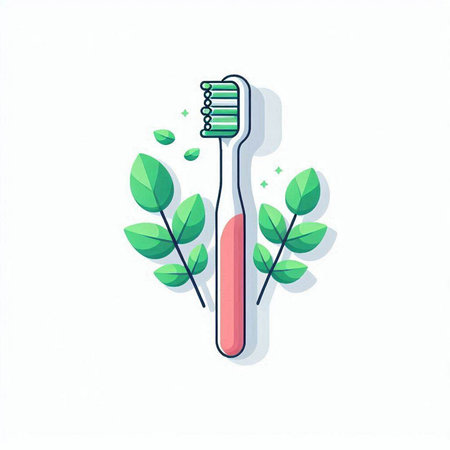 Toothbrush with green leaves. Vector illustration in flat style.のイラスト素材
