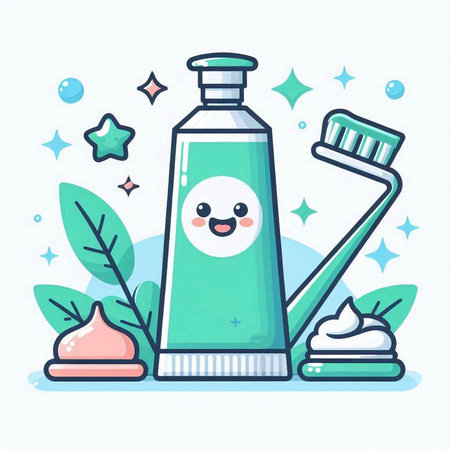 Cute toothbrush and toothpaste. Vector cartoon character illustration.のイラスト素材