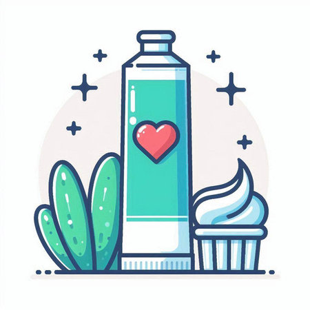 Water bottle with heart and cupcake. Vector illustration in flat style.のイラスト素材