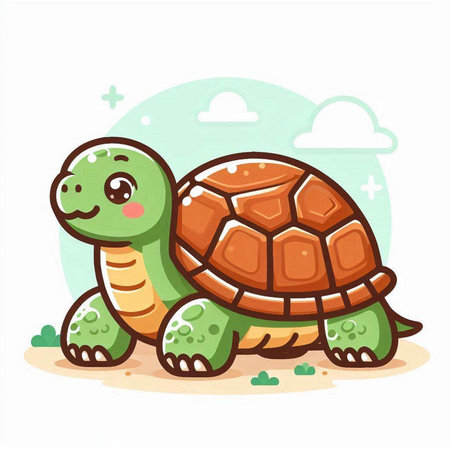 Cute cartoon turtle on white background. Vector illustration for kids.のイラスト素材