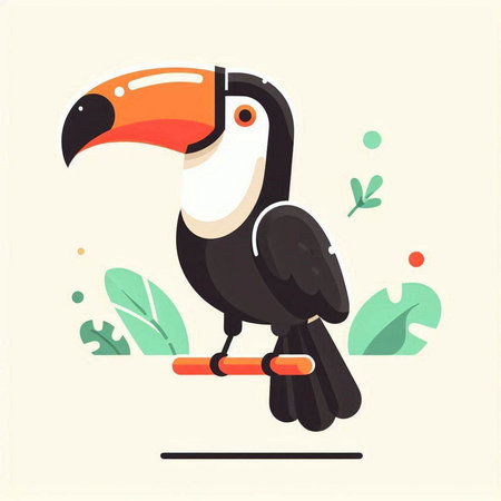 Toucan on a branch. Vector illustration in flat style.のイラスト素材