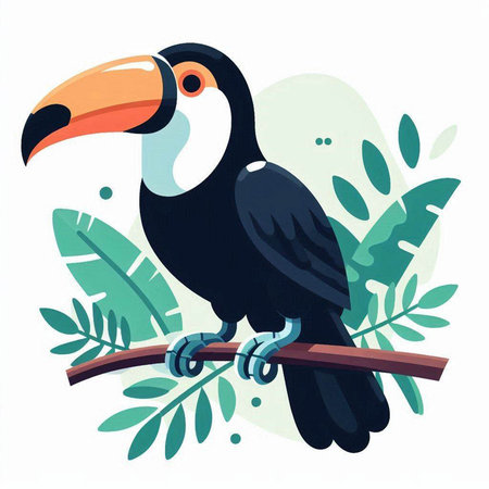Toucan on a branch in the jungle. Vector illustration.のイラスト素材