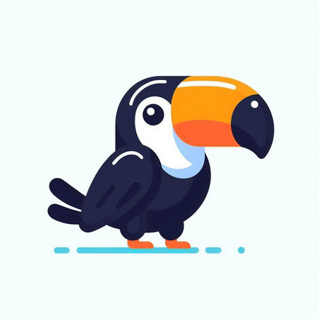 Cute cartoon toucan character. Vector illustration in flat style.のイラスト素材