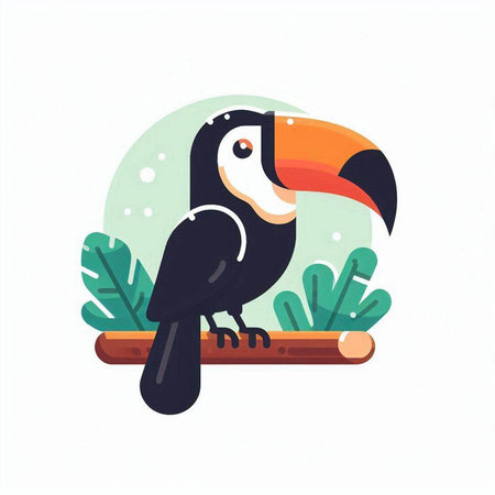 Toucan bird on a branch. Vector illustration in flat style.のイラスト素材