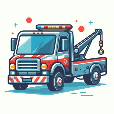 Vector illustration of a tow truck with a crane on a white background.のイラスト素材