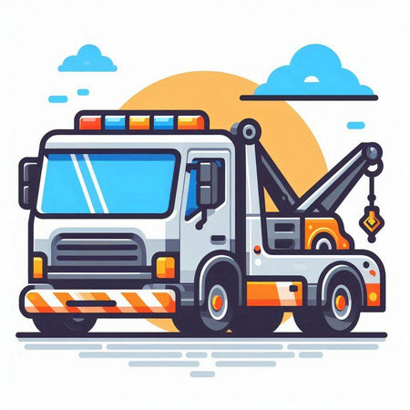 Vector illustration of a tow truck with a crane on a white background.のイラスト素材