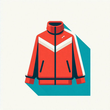 Red winter jacket on a white background. Vector illustration in retro style.のイラスト素材