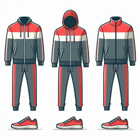 Men's winter sports jacket with a hood and sneakers. Vector illustrationのイラスト素材