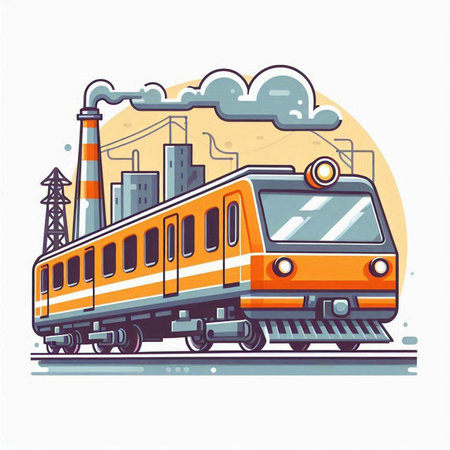 Train and factory. Vector illustration in flat cartoon style on white background.のイラスト素材