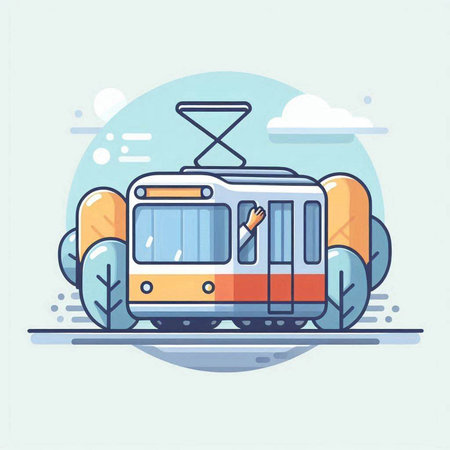 Modern electric train on the background of the city. Vector illustration.のイラスト素材