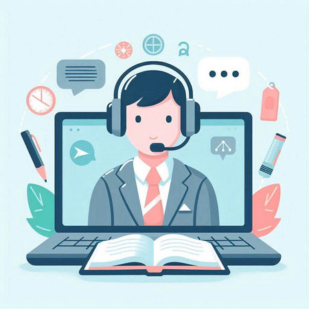 Online education concept. Vector illustration in flat style. Video conference.のイラスト素材