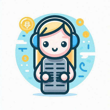 Customer support operator with headset and mobile phone. Vector illustration in flat style.のイラスト素材