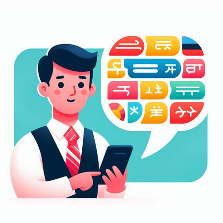 Businessman using smartphone with speech bubble. Vector illustration in cartoon style.のイラスト素材