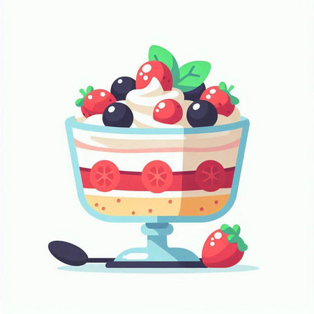Cake with cream and berries. Vector illustration in flat style.のイラスト素材