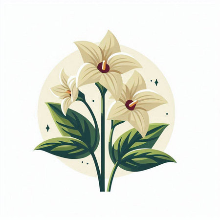 Illustration of white calla lily flowers with green leaves.のイラスト素材