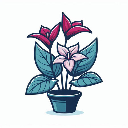 Illustration of a beautiful flower in a pot on a white backgroundのイラスト素材